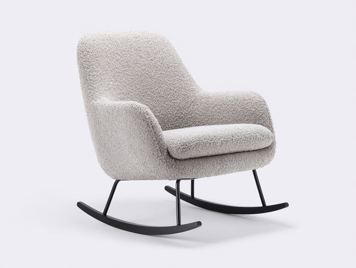 Fauteuil à bascule - Tissu bouclé-Métal - 83x86x91 cm - Gris-Noir - Moderne