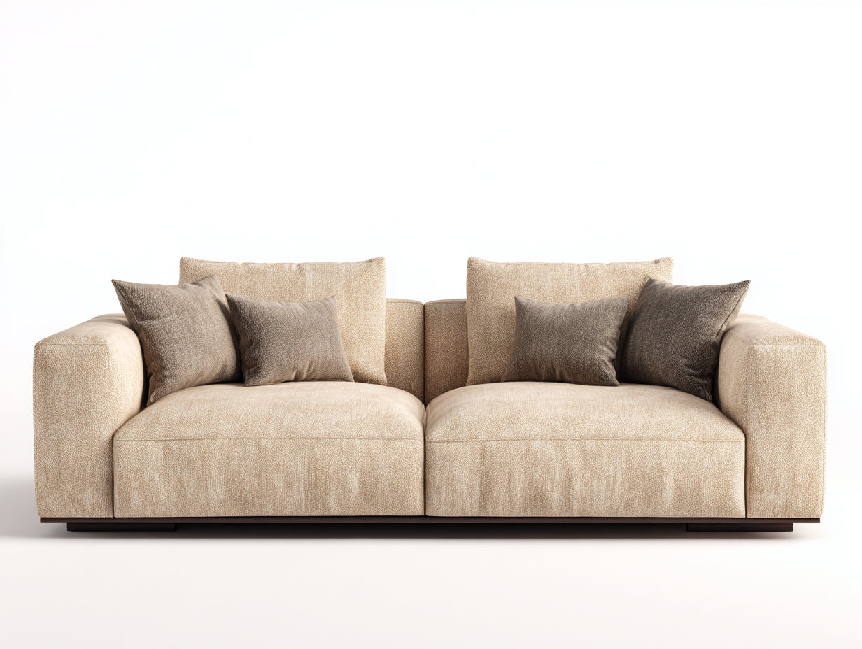 Canapé droit - tissu bouclé - 232x96x74 cm - beige - design moderne