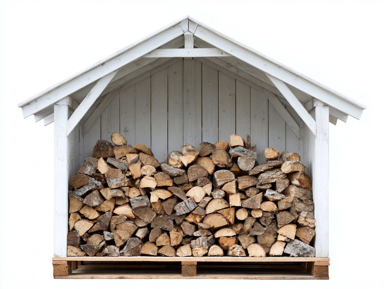 Abri à bûches - Bois - 210x88x172 cm - Blanc-Bois - Style rustique
