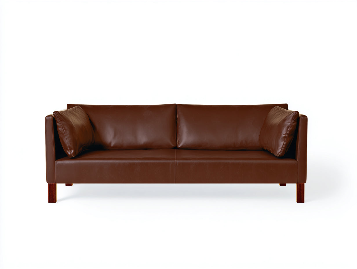 Canapé droit - cuir-bois - 226x88x75 cm - marron - design moderne