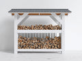 Abri à bûches - Bois-Métal - 178x52x156 cm - Blanc-Gris - Style moderne
