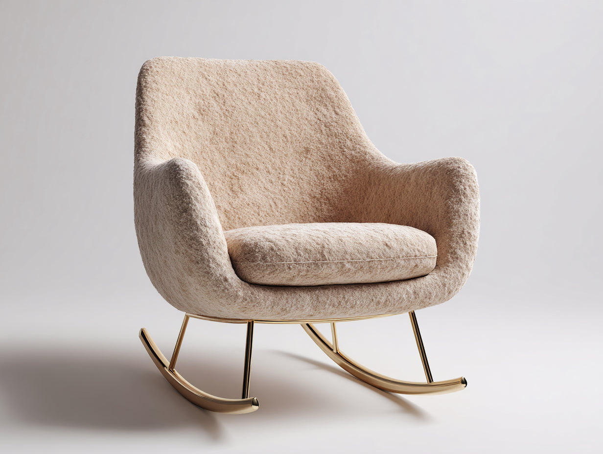 Fauteuil à bascule - Tissu bouclé-Métal - 78x86x92 cm - Beige - Moderne