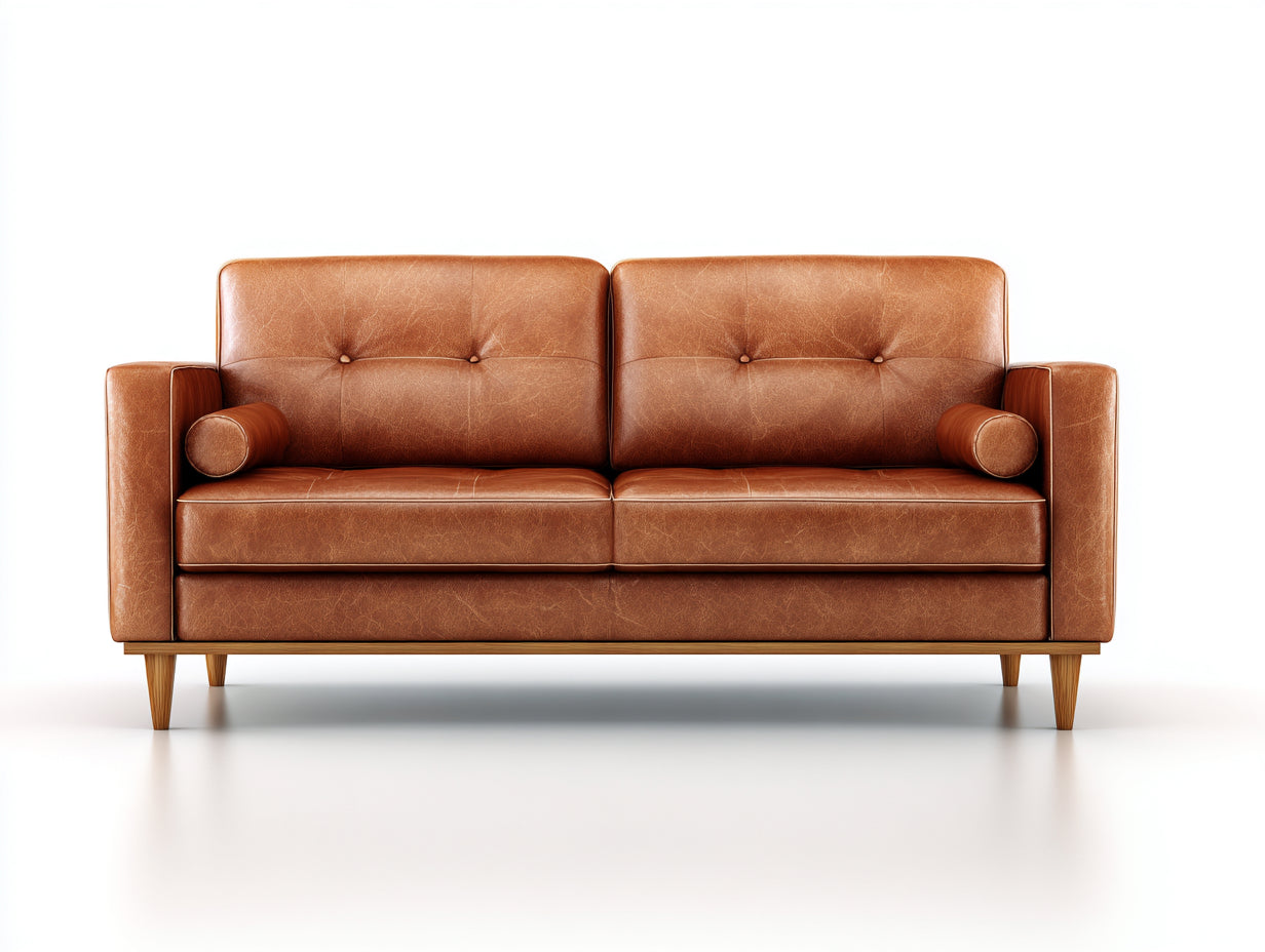 Canapé droit - cuir-bois - 212x88x79 cm - marron - design moderne