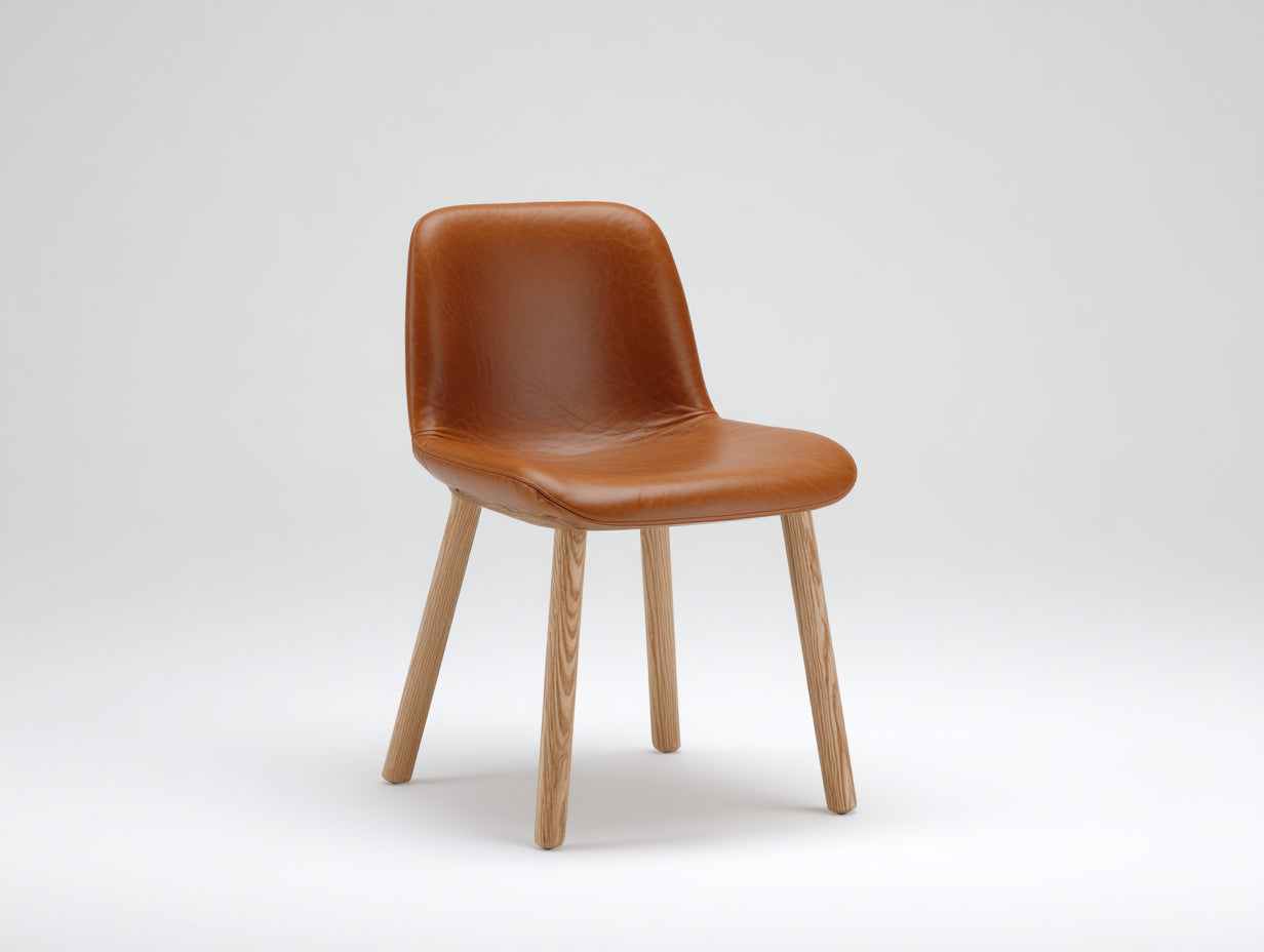 Chaise de salle à manger-similicuir-bois-48x55x83 cm-cognac-bois naturel-style moderne