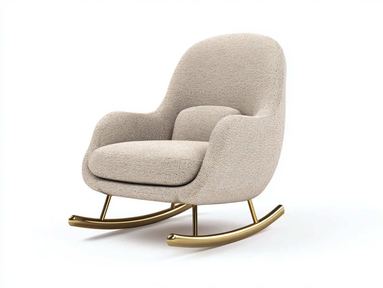 Fauteuil à bascule - Tissu bouclé-Métal - 82x84x90 cm - Beige - Moderne