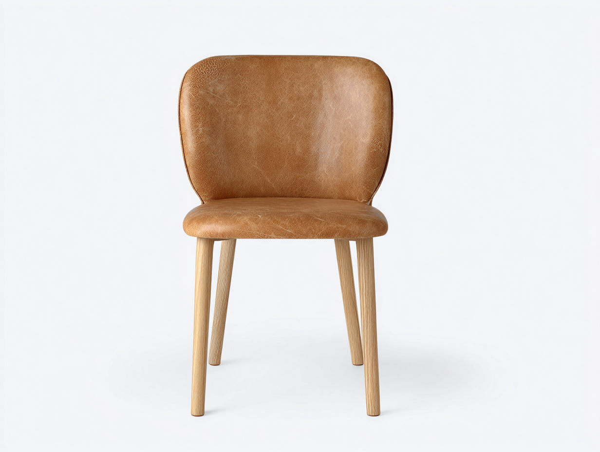 Chaise de salle à manger-similicuir-bois-47x55x81 cm-cognac-bois naturel-style rétro