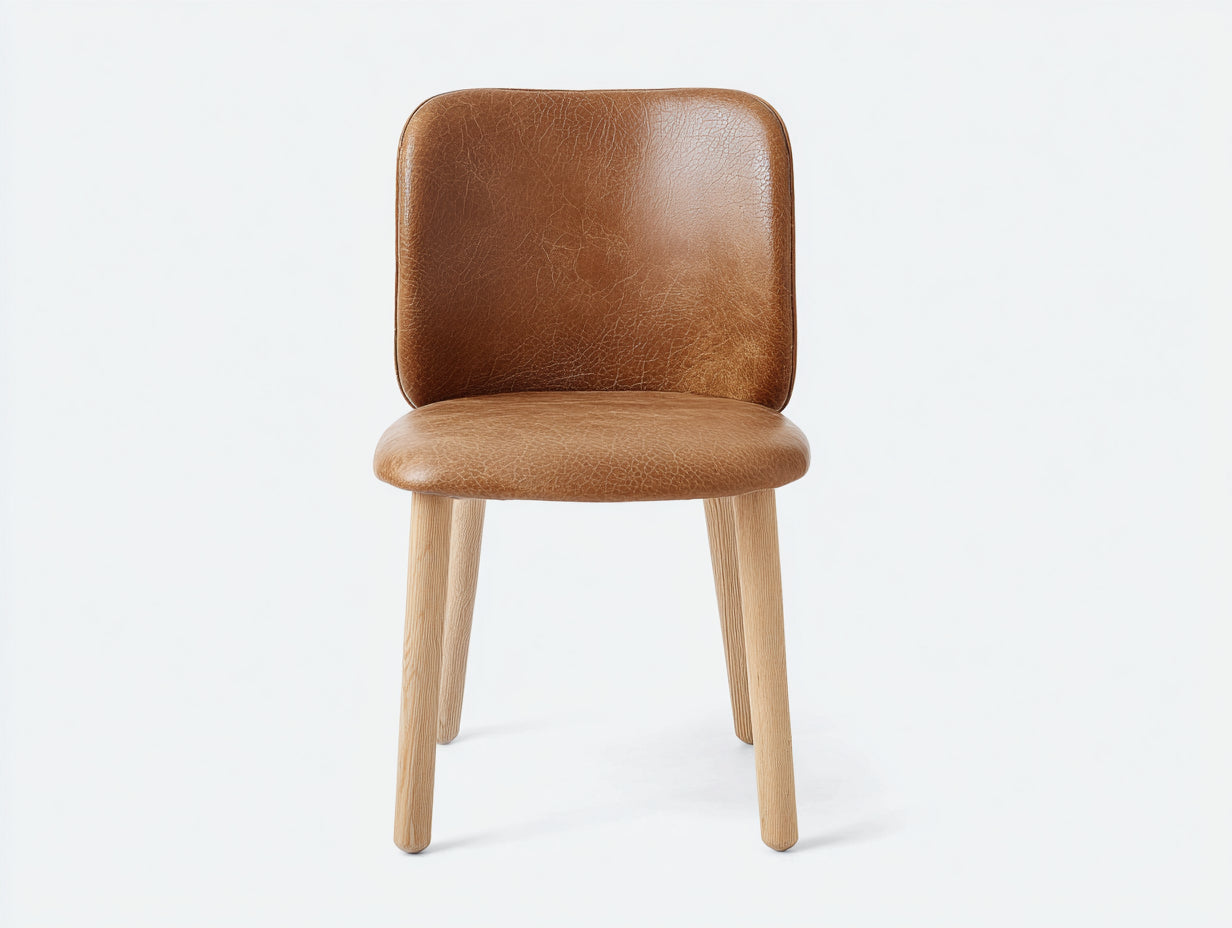 Chaise de salle à manger-similicuir-bois-46x54x80 cm-cognac-bois naturel-style rétro