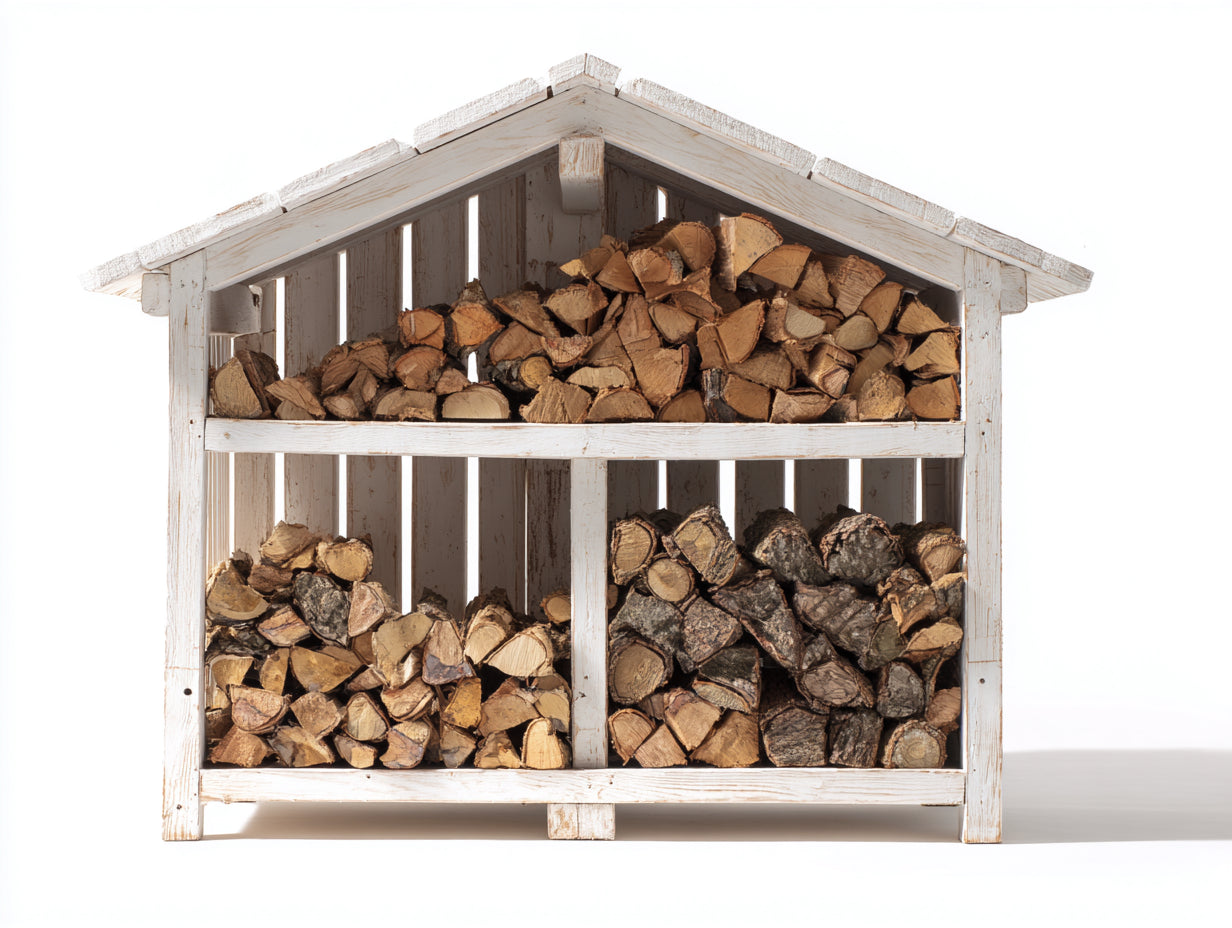 Abri à bûches - Bois - 118x44x122 cm - Blanc - Style rustique