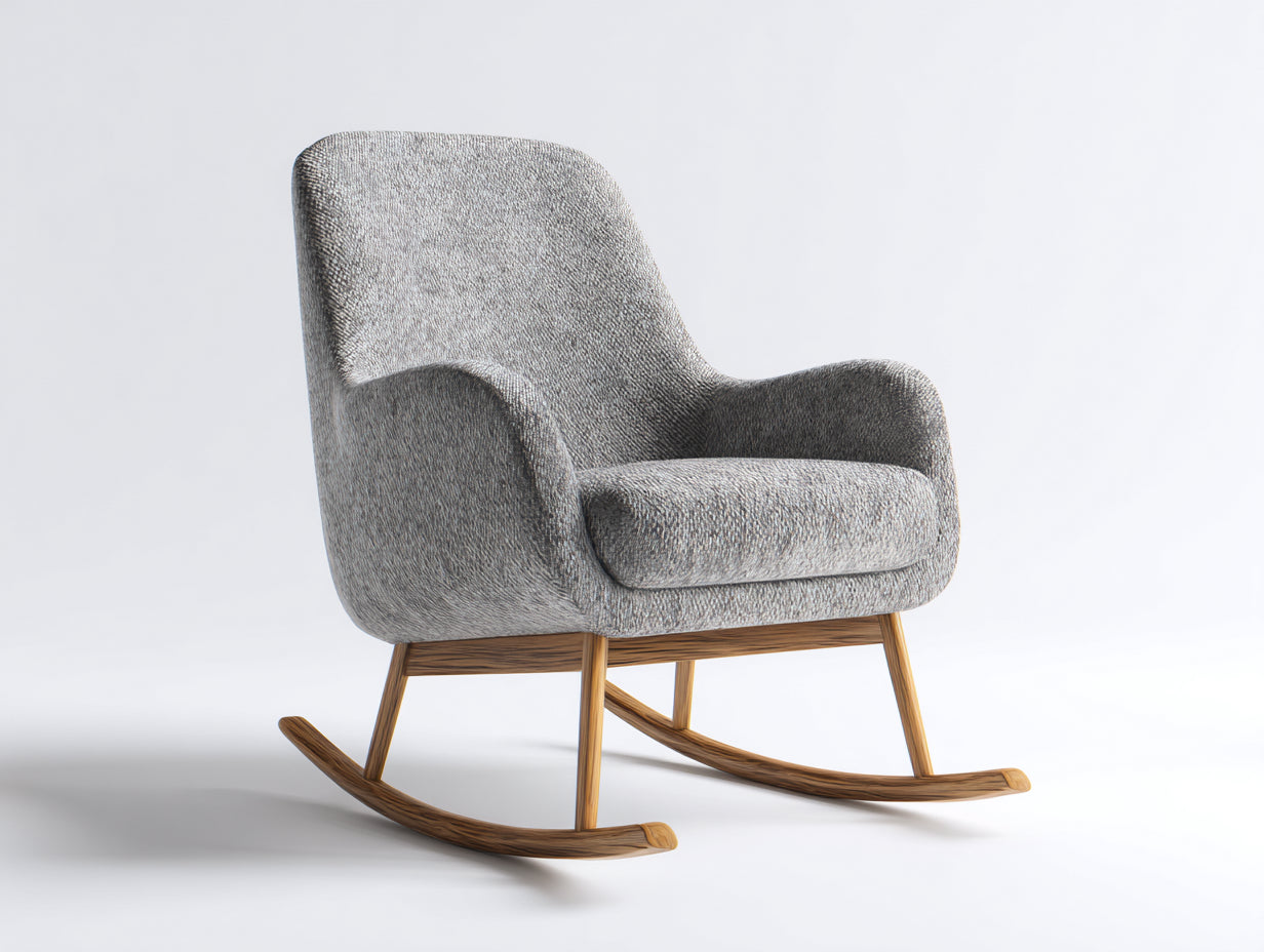 Fauteuil à bascule - Tissu-Bois - 81x85x93 cm - Gris-Marron - Moderne