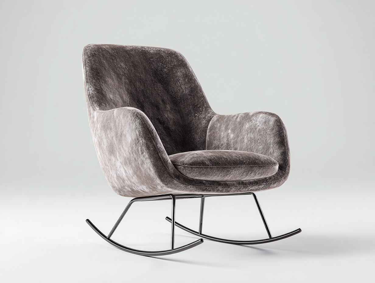 Fauteuil à bascule - Tissu velours-Métal - 84x87x94 cm - Gris-Noir - Moderne