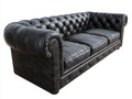 Canapé droit - cuir - 238x94x78 cm - noir - design chesterfield