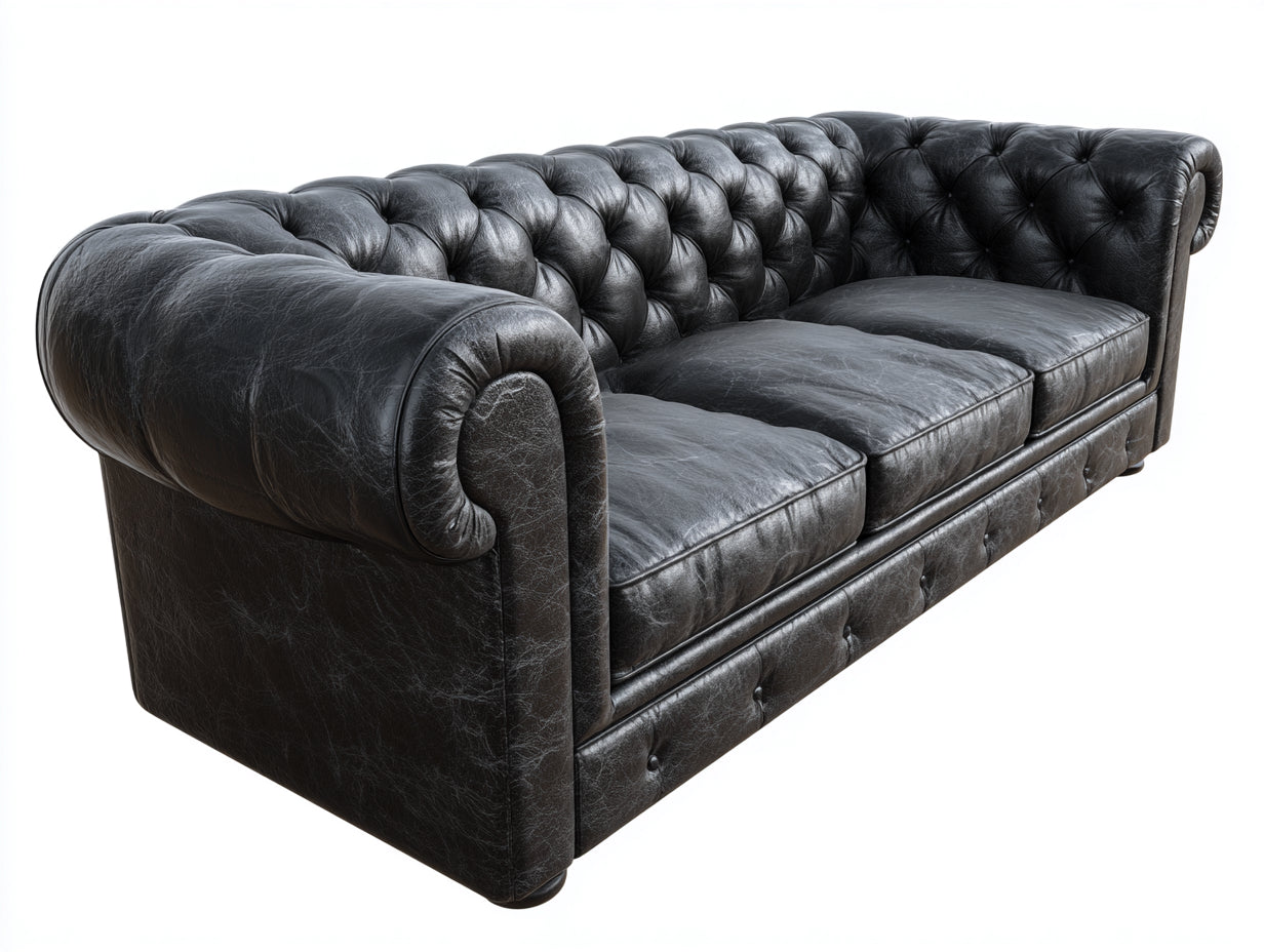 Canapé droit - cuir - 238x94x78 cm - noir - design chesterfield