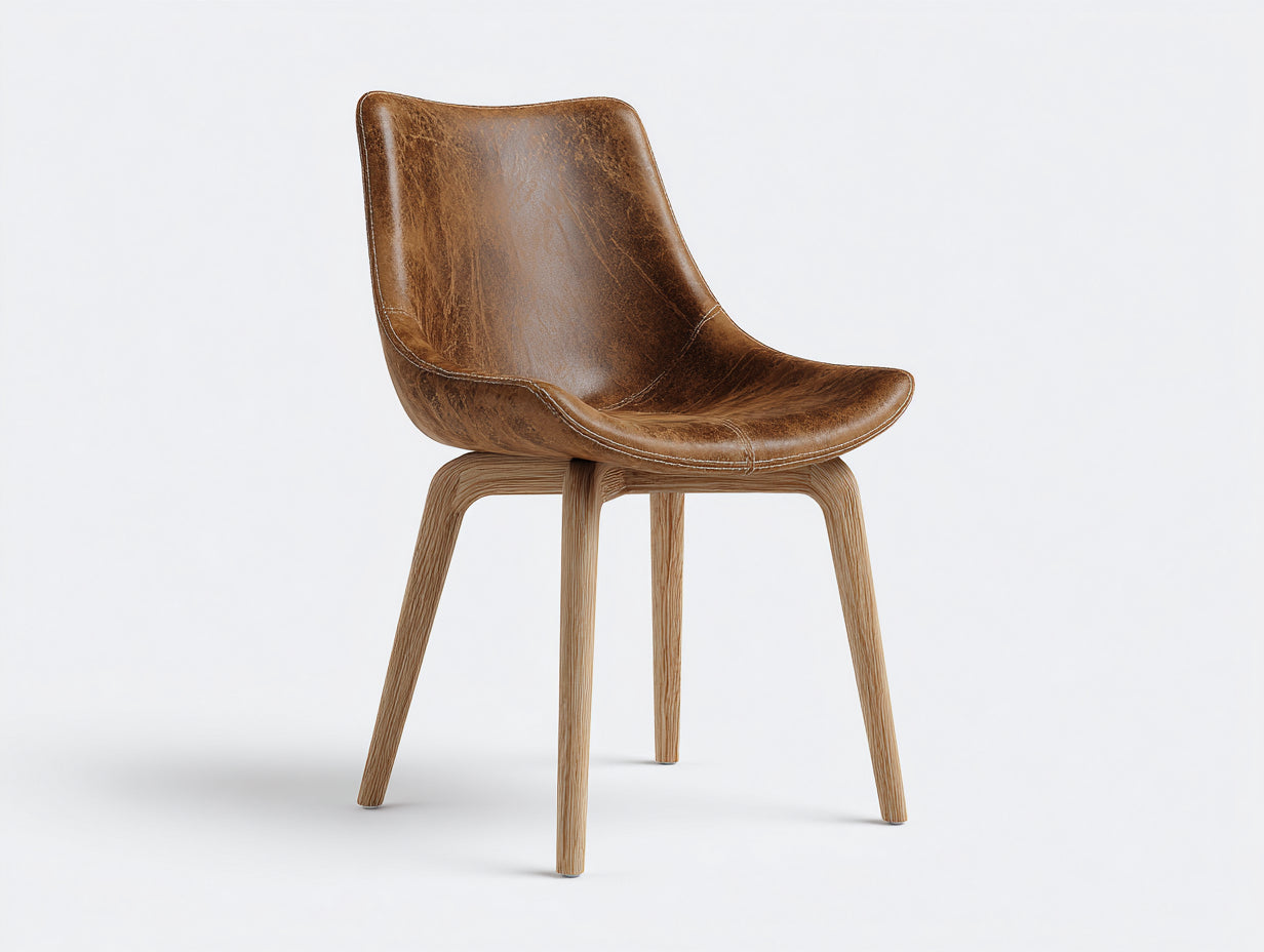 Chaise de salle à manger-similicuir-bois-54x57x82 cm-marron-bois naturel-style moderne