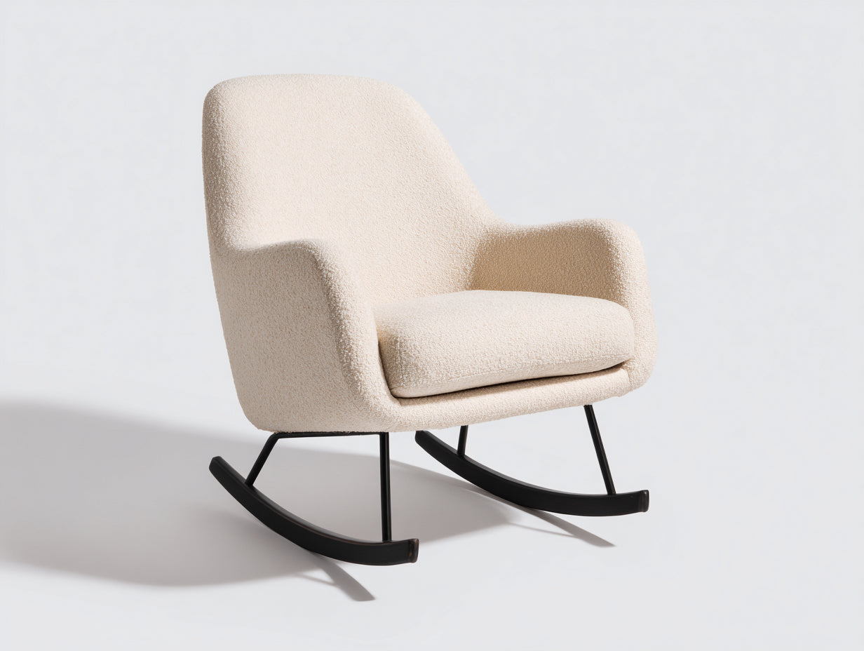 Fauteuil à bascule - Tissu bouclé-Métal - 81x88x94 cm - Beige-Noir - Moderne