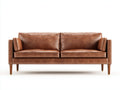 Canapé droit - cuir-bois - 224x87x78 cm - marron - design moderne