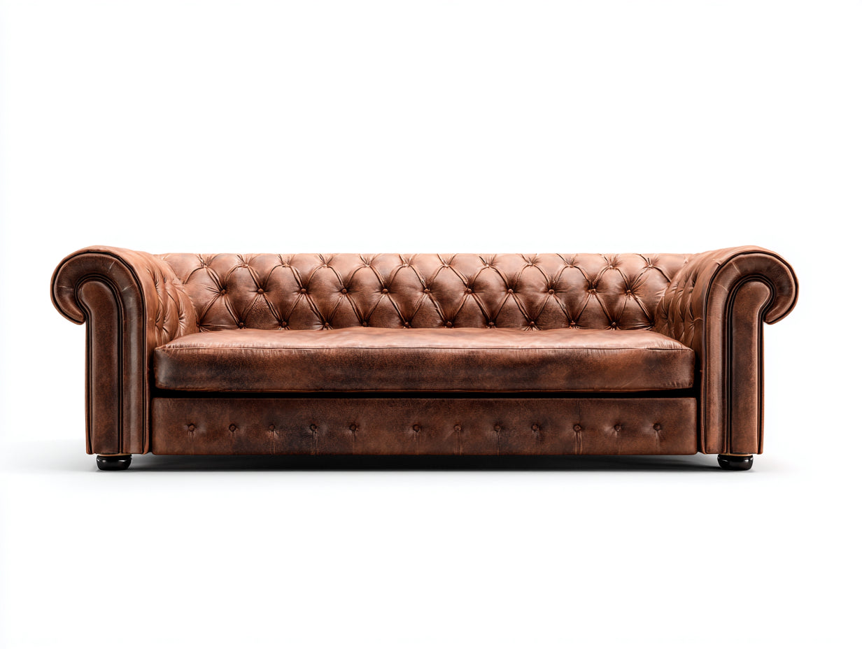 Canapé droit - cuir - 240x92x76 cm - marron - design chesterfield