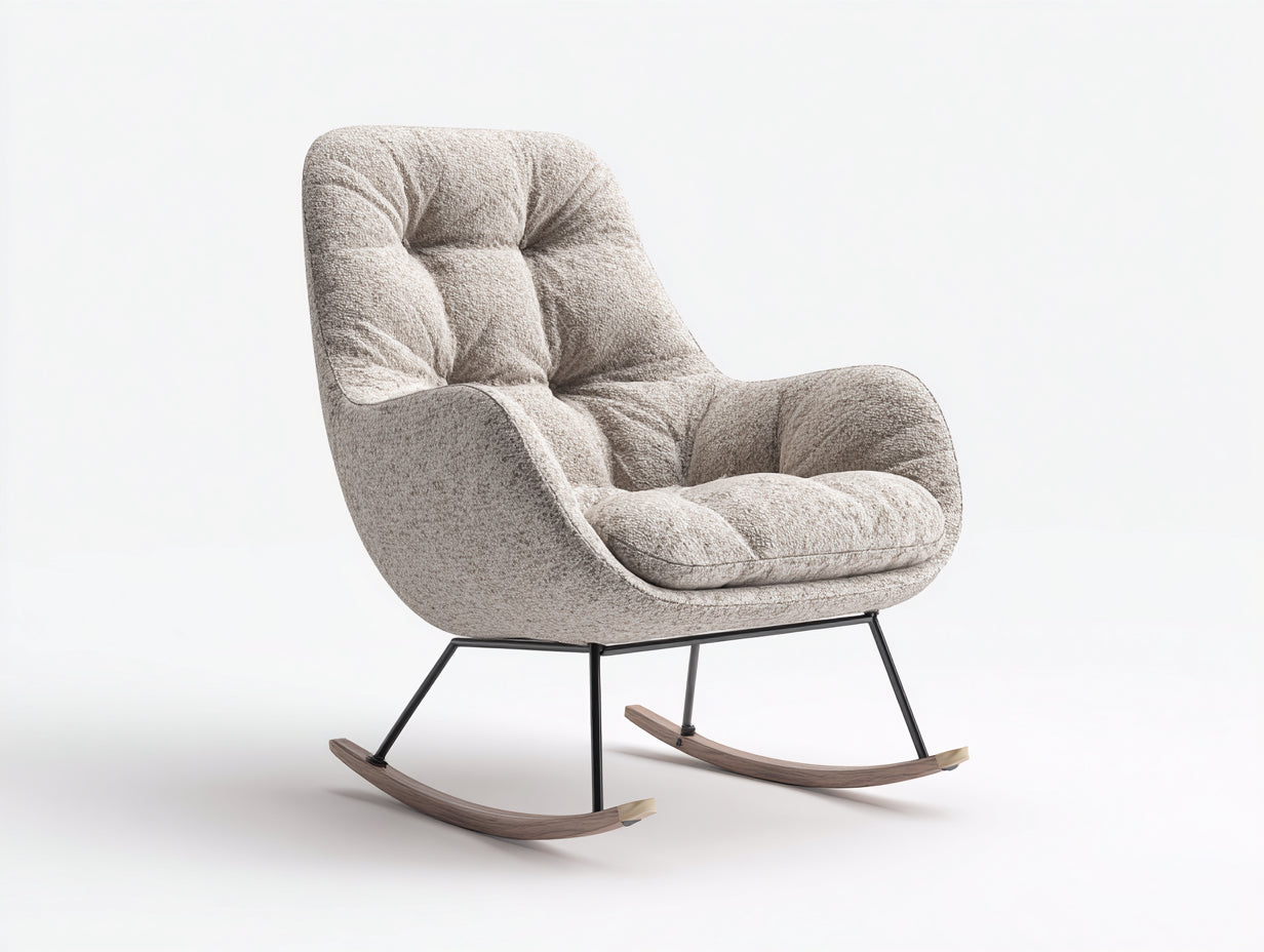 Fauteuil à bascule - Tissu bouclé-Métal-Bois - 83x89x97 cm - Beige-Noir-Marron - Moderne