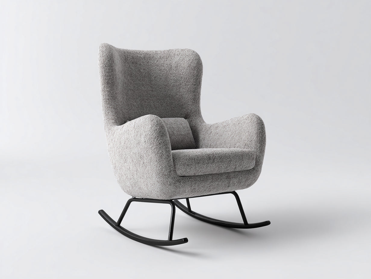 Fauteuil à bascule - Tissu bouclé-Métal - 80x86x97 cm - Gris-Noir - Moderne
