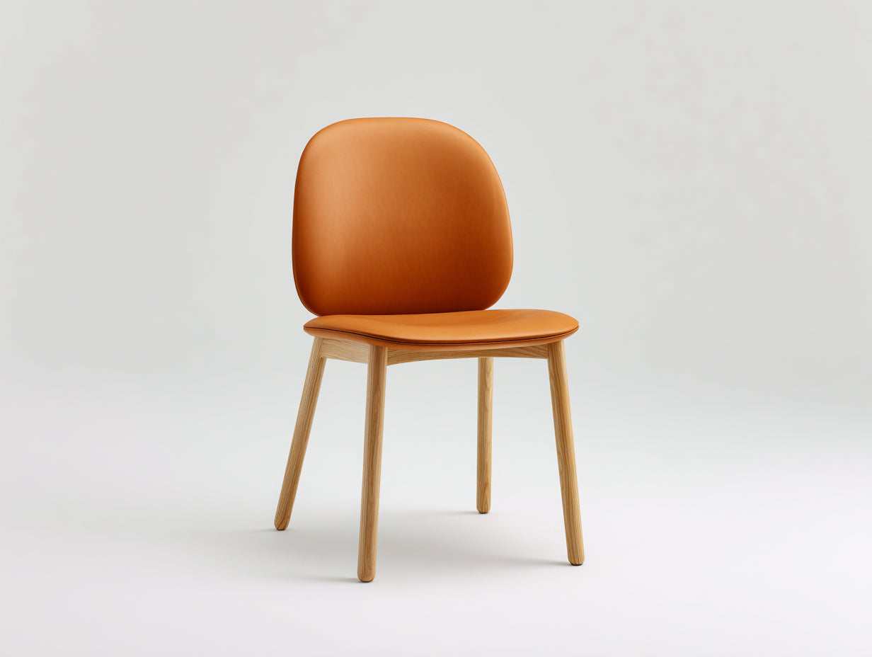 Chaise de salle à manger-similicuir-bois-48x54x82 cm-orange-bois naturel-style moderne