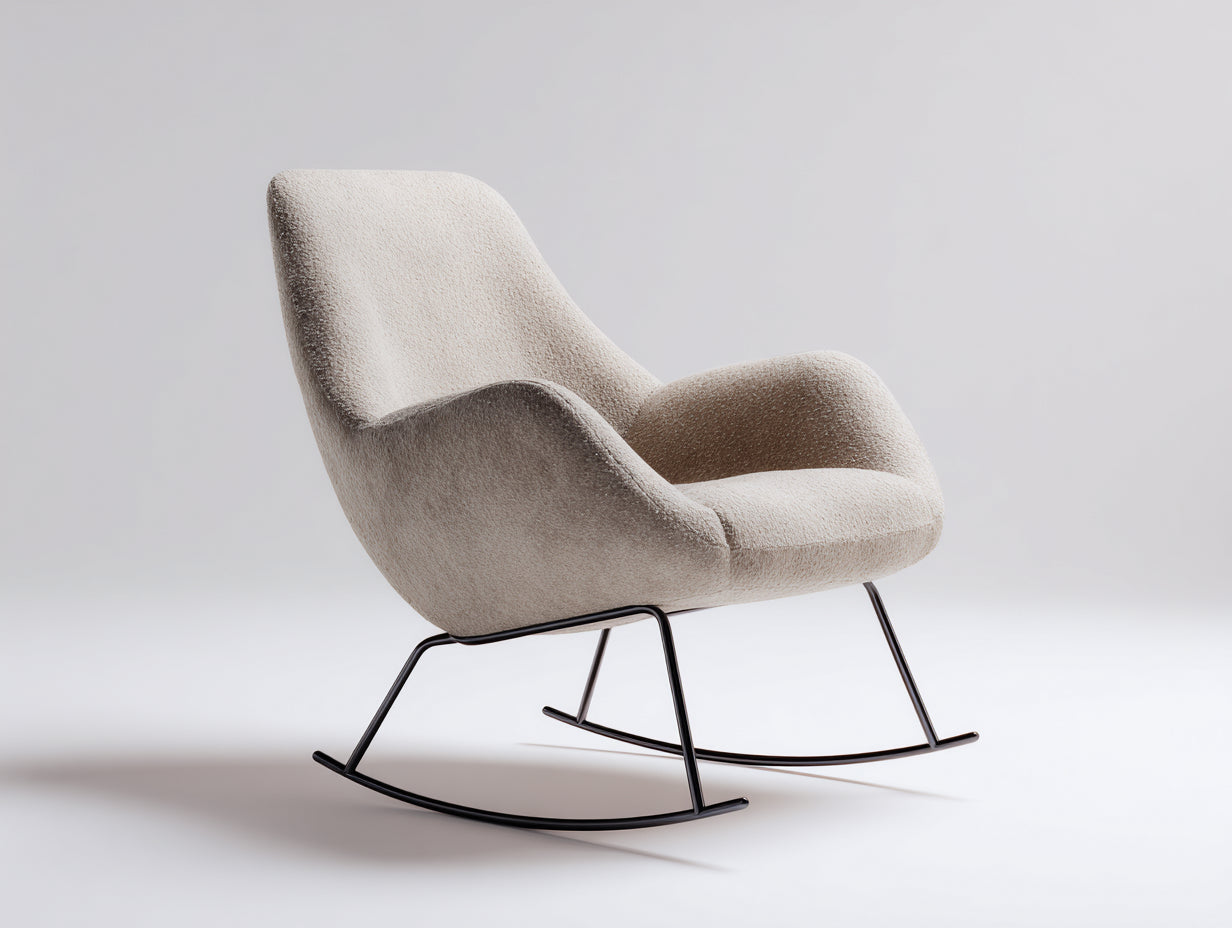 Fauteuil à bascule - Tissu bouclé-Métal - 85x88x95 cm - Beige-Noir - Moderne