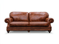 Canapé droit - cuir-bois - 218x90x82 cm - marron - design classique