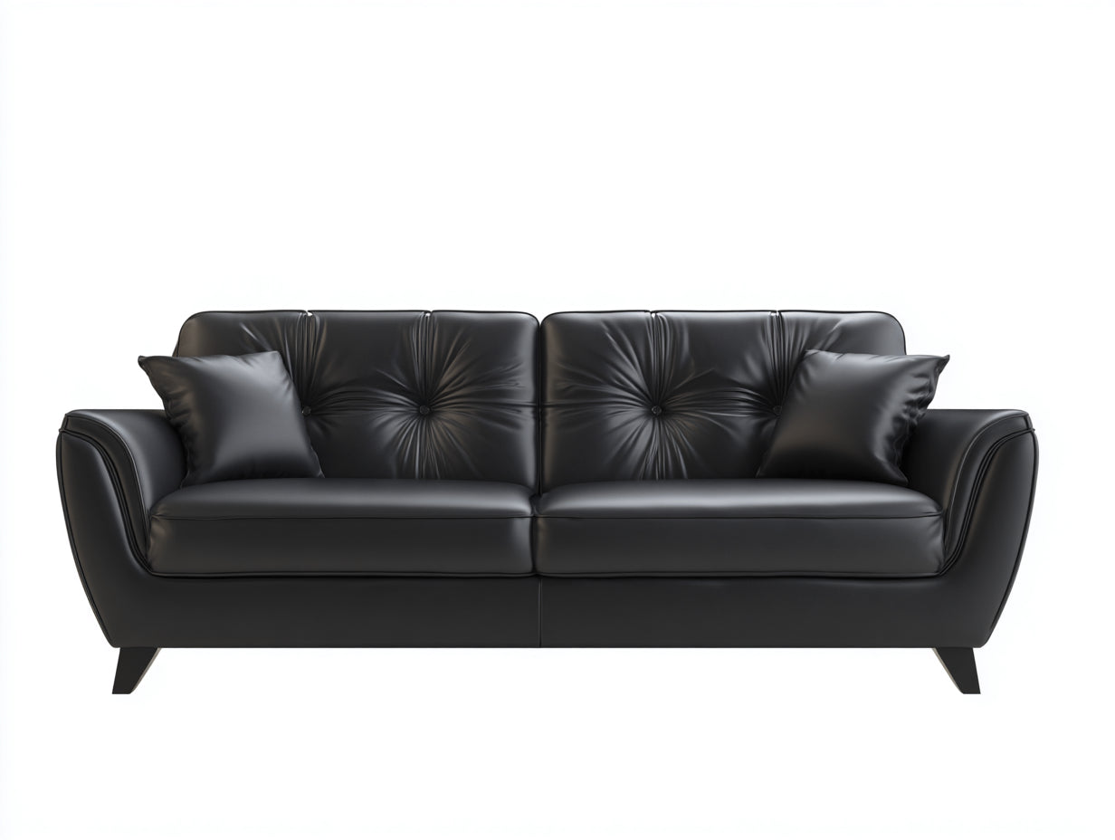 Canapé droit - cuir - 224x91x80 cm - noir - design moderne