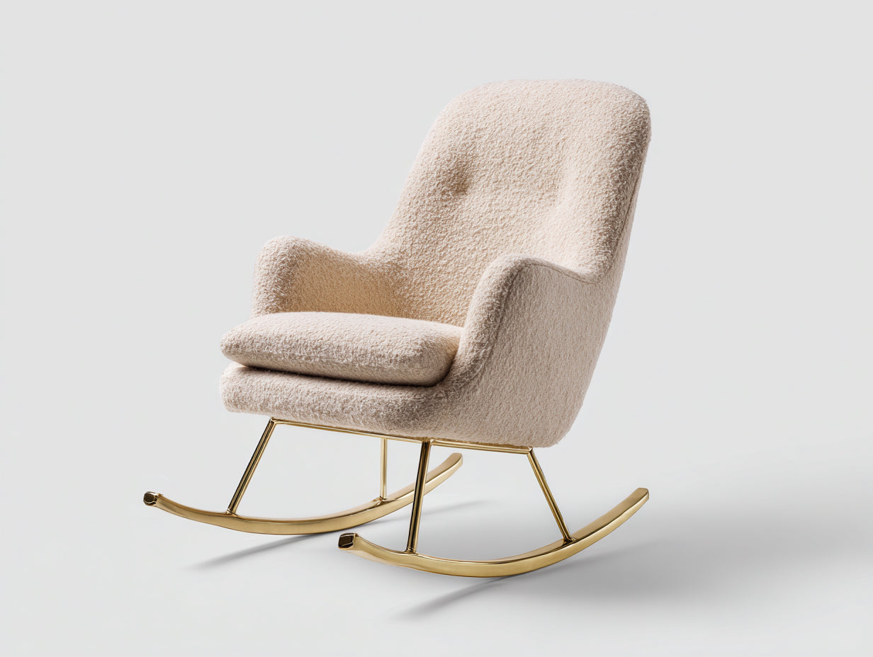 Fauteuil à bascule - Tissu bouclé-Métal - 76x88x96 cm - Beige - Moderne