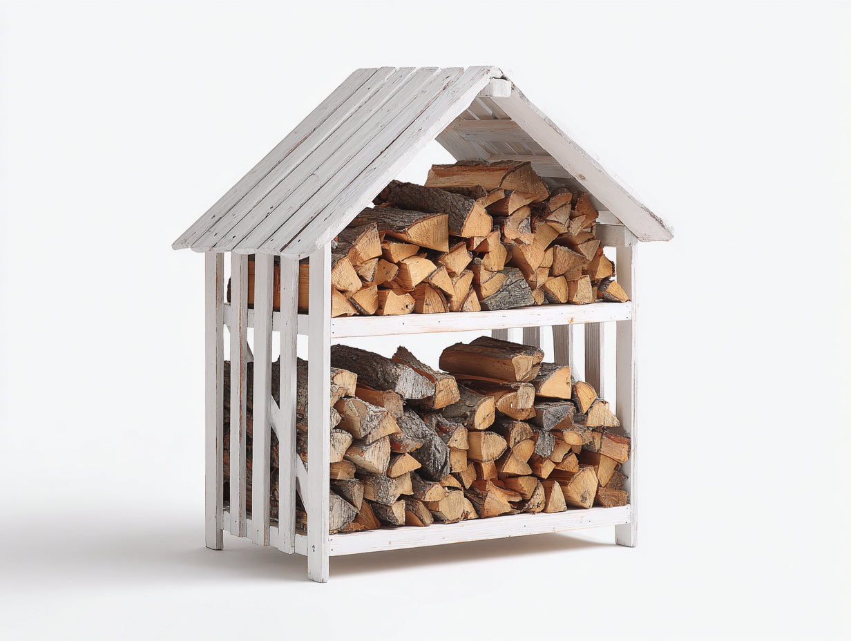 Abri à bûches - Bois - 105x48x137 cm - Blanc - Style rustique