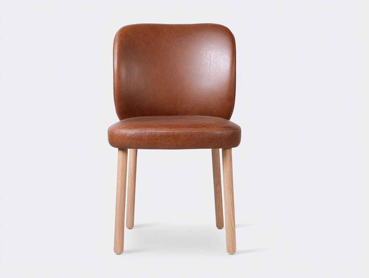 Chaise de salle à manger-similicuir-bois-47x54x82 cm-marron-bois naturel-style rétro