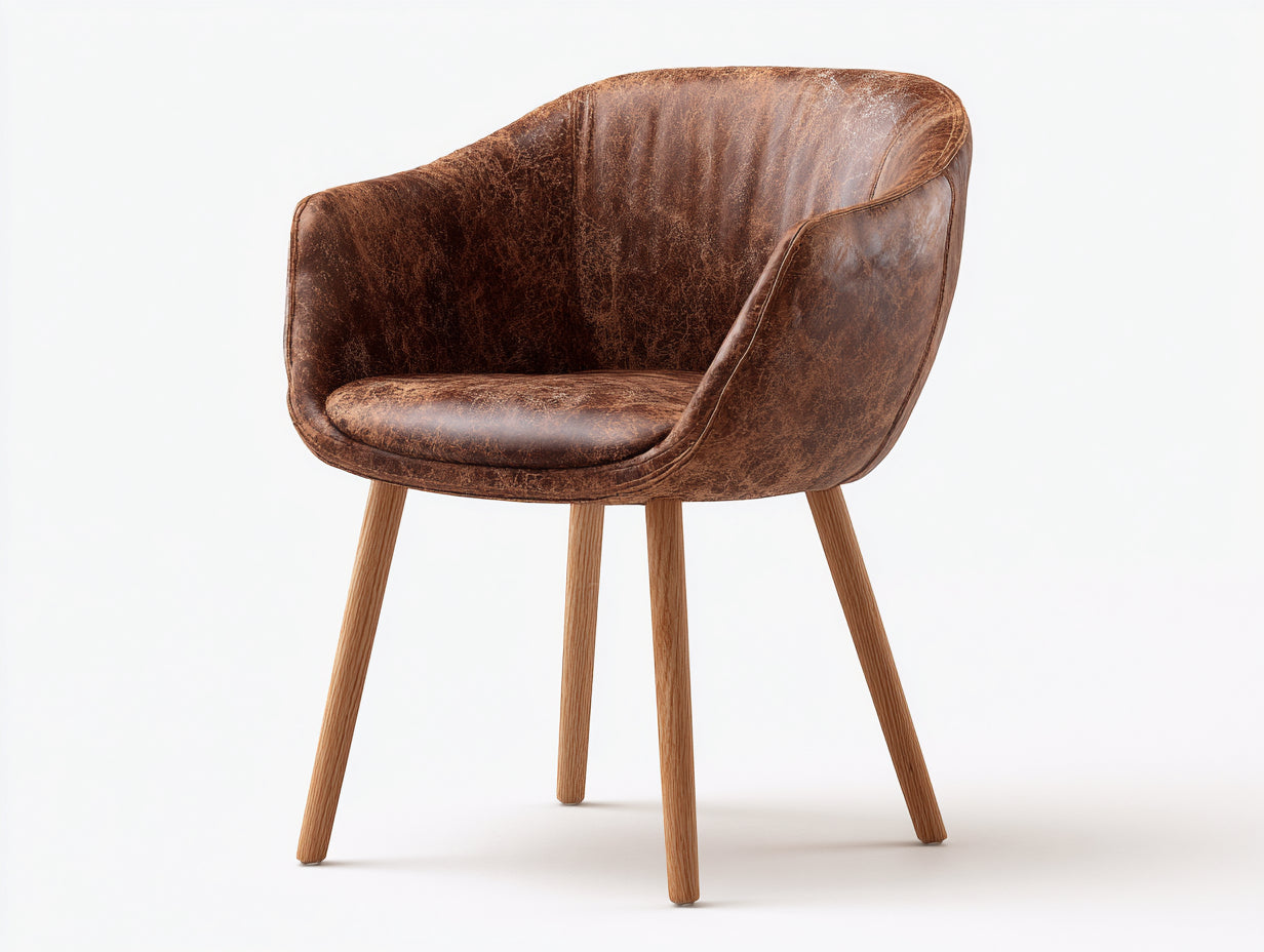 Chaise de salle à manger-similicuir-bois-64x61x80 cm-marron-bois naturel-style vintage