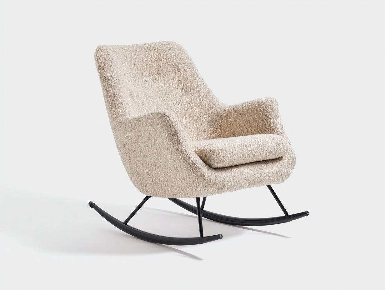 Fauteuil à bascule - Tissu bouclé-Métal - 82x89x96 cm - Beige-Noir - Moderne