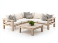 Canapé de jardin - bois-tissu - 274x274x79 cm - chêne blanchi-blanc cassé - style naturel