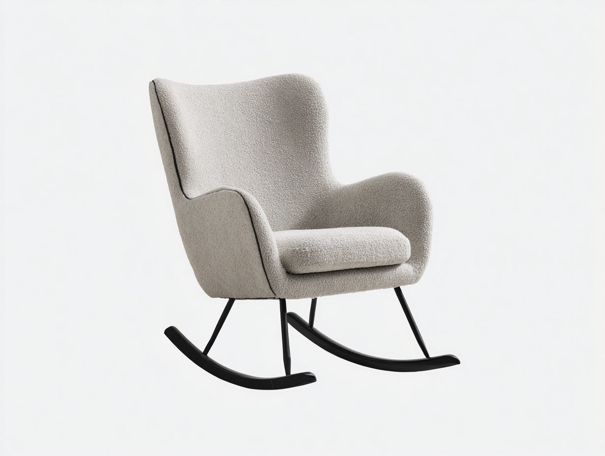 Fauteuil à bascule - Tissu bouclé-Métal - 78x85x92 cm - Gris-Noir - Moderne