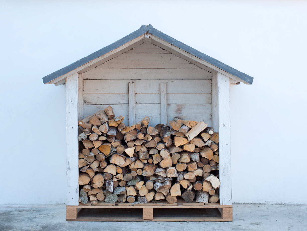 Abri à bûches - Bois-Bitume - 145x70x158 cm - Blanc-Gris - Style rustique