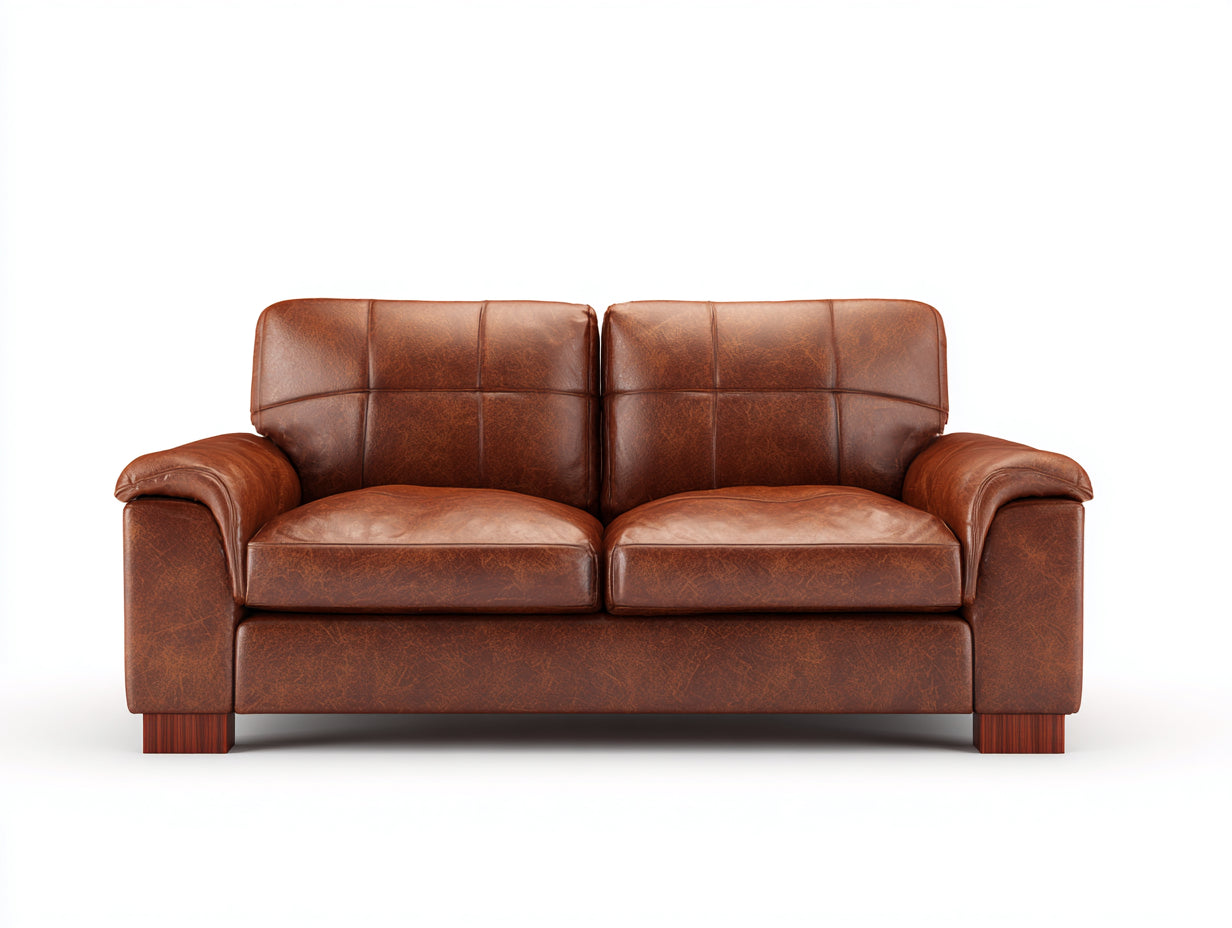 Canapé droit - cuir-bois - 184x86x81 cm - marron - design classique